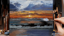 a painting of a sunset with the words made in animatica at the bottom
