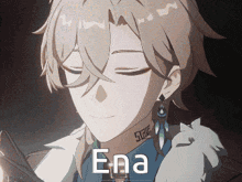 a close up of a person with the word ena on the bottom right