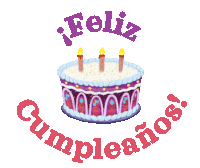 a birthday cake with three candles and the words feliz cumpleanos below it