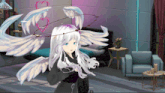 a girl with wings and a heart in her hair