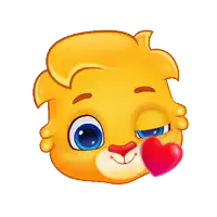 a cartoon lion with a heart on its nose