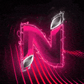 a neon pink letter n is surrounded by red lines and leaves