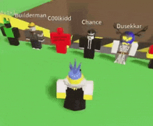 a group of roblox characters including builderman coolkidd chance and dusekkar