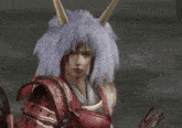 a video game character with horns and a white wig