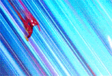 a close up of a person flying through the air on a blue background
