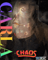 a woman holding a skeleton with the words chaos theory below her