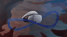 a virtual reality headset is surrounded by flames and a blue circle