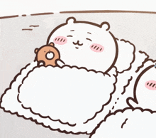 a cartoon drawing of a bear laying on a blanket