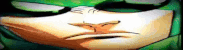 a close up of a cartoon character 's face with a serious look on it .