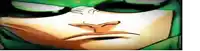 a close up of a cartoon character 's face with a serious look on it .