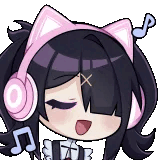 a cartoon girl wearing headphones and a cat ear .