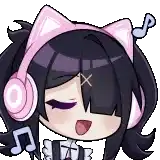 a cartoon girl wearing headphones and a cat ear .