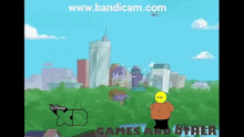 a cartoon character with a yellow face is standing in front of a disney xd logo
