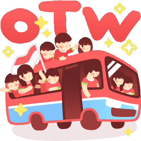 Fans On Bus With Caption "Otw" In English Sticker - Bus Team Otw Stickers