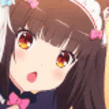 a close up of a girl wearing a maid outfit with a bow tie .