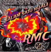 a poster that says salam satu nyali greetings one guts nyali rmc