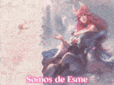 a picture of a woman with pink hair and the words somos de esme below her