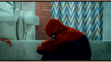 into the spiderverse spider man sad shower crying in the corner
