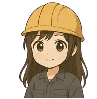 a cartoon girl wearing a hard hat and overalls