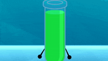 a cartoon character is standing next to a test tube filled with a green liquid .