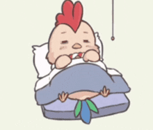 a cartoon chicken is laying in a bed with the words goodnight written above it
