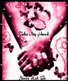 a picture of a couple holding hands with the words take my hand never let go