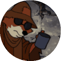 a cartoon fox wearing sunglasses and a hat is holding a cup of coffee