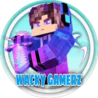 a logo for wacky gamerz shows a cartoon character holding a sword