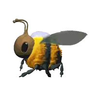 a cartoon bee with a brown head and a yellow and black body