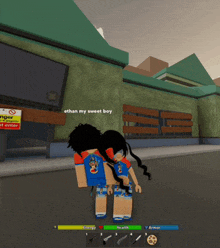 a screenshot of a video game with the words ethan my sweet boy on the bottom