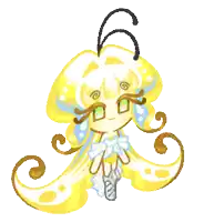a pixel art drawing of a girl with yellow hair and wings