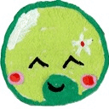 a cartoon drawing of a green apple with a flower on its eye .