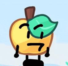 a cartoon apple with a green leaf on its face