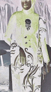 a painting of a woman wearing a hijab and a green jacket