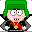 a pixel art of a south park character wearing a green hat and a scarf .