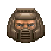 a pixel art of a doom slayer 's helmet on a white background .
