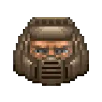 a pixel art of a doom slayer 's helmet on a white background .