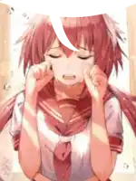 a girl with red hair is crying with her eyes closed and her hands on her face .