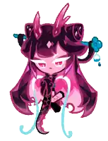 a pixel art drawing of a girl with purple hair and horns