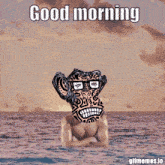 a gif that says good morning with a monkey