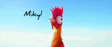 a picture of a chicken with the word miky written on it