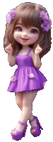 a little girl is wearing a purple dress and purple heels