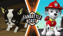 a fan battle cast poster with a dog and a fire dog
