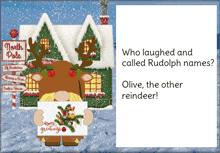 a picture of a reindeer holding a sign that says ' rudolph names '