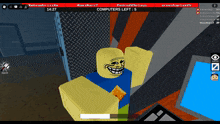 a screenshot of a roblox game shows a troll face and the time of 14:27