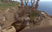 a screenshot of a video game shows a circular area with a palm tree in the center
