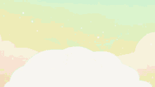 a girl in a red dress is playing with a white cat on a cloud .
