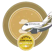 an advertisement for starlux airlines shows an airplane flying in the sky