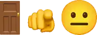 a door a fist and a smiley face are displayed