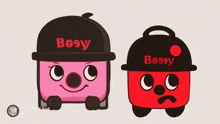 a pink vacuum cleaner and a red vacuum cleaner with beey written on the front